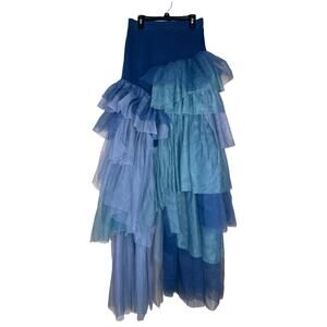 TOV Multicolor Tulle Tiered Skirt, Size 38 NWT Fairycore Whimsy Goth Slit Detail